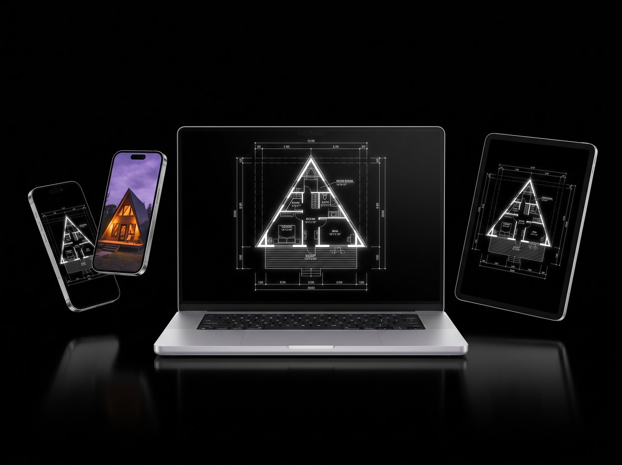 99 cabin plans on laptop and phone